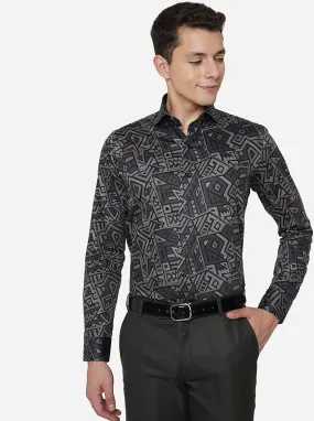 Black & Grey Printed Slim Fit Party Wear Shirt | JB Studio