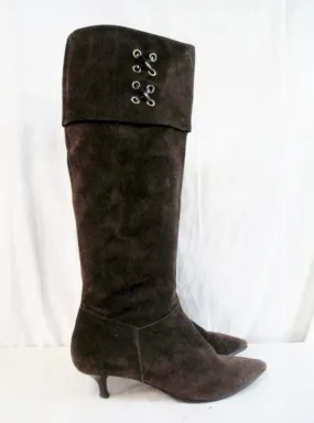 ELLEN TRACY Sport PATSY Leather Suede Over Knee High Heel BOOT BROWN 9.5 Shoe