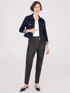 Faux Leather Front Pintuck Ankle Length Pants