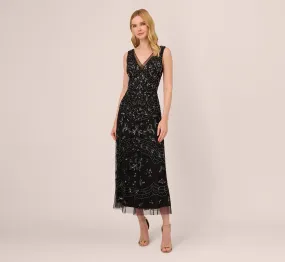 Hand-Beaded Ankle-Length Dress In Black Gunmetal