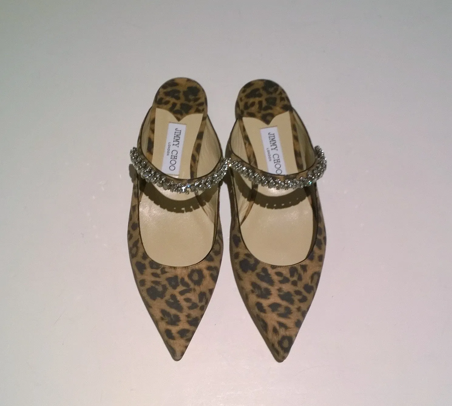 Jimmy Choo Bing Rhinestone Strap Slide Flats in Leopard Suede Shoes