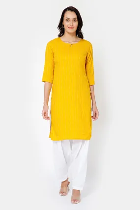 Mythri Women Knee Length Straight Kurtha - Yellow - KU34