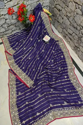 Violet Color Georgette Saree with Allover Zari Work