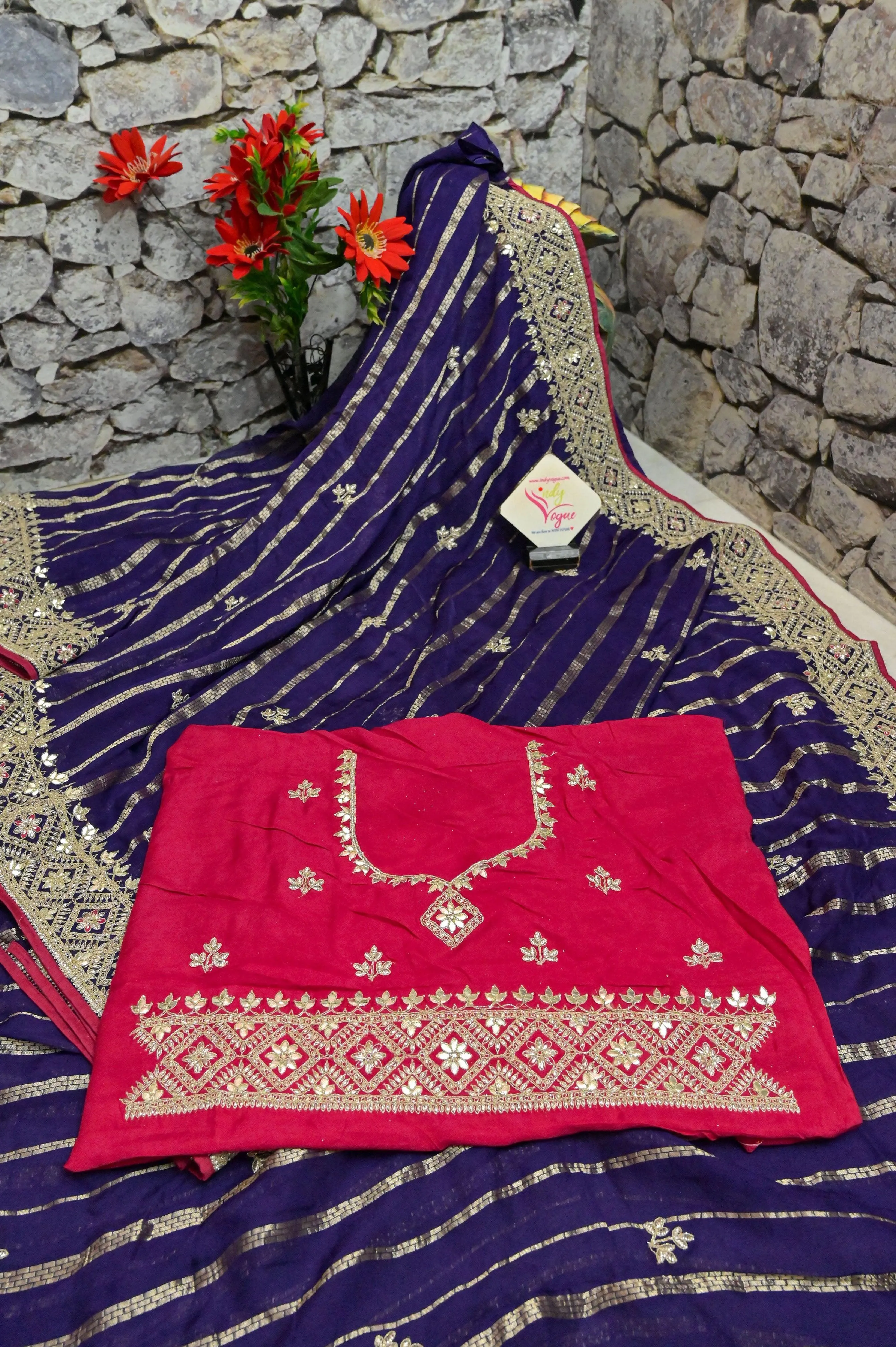 Violet Color Georgette Saree with Allover Zari Work