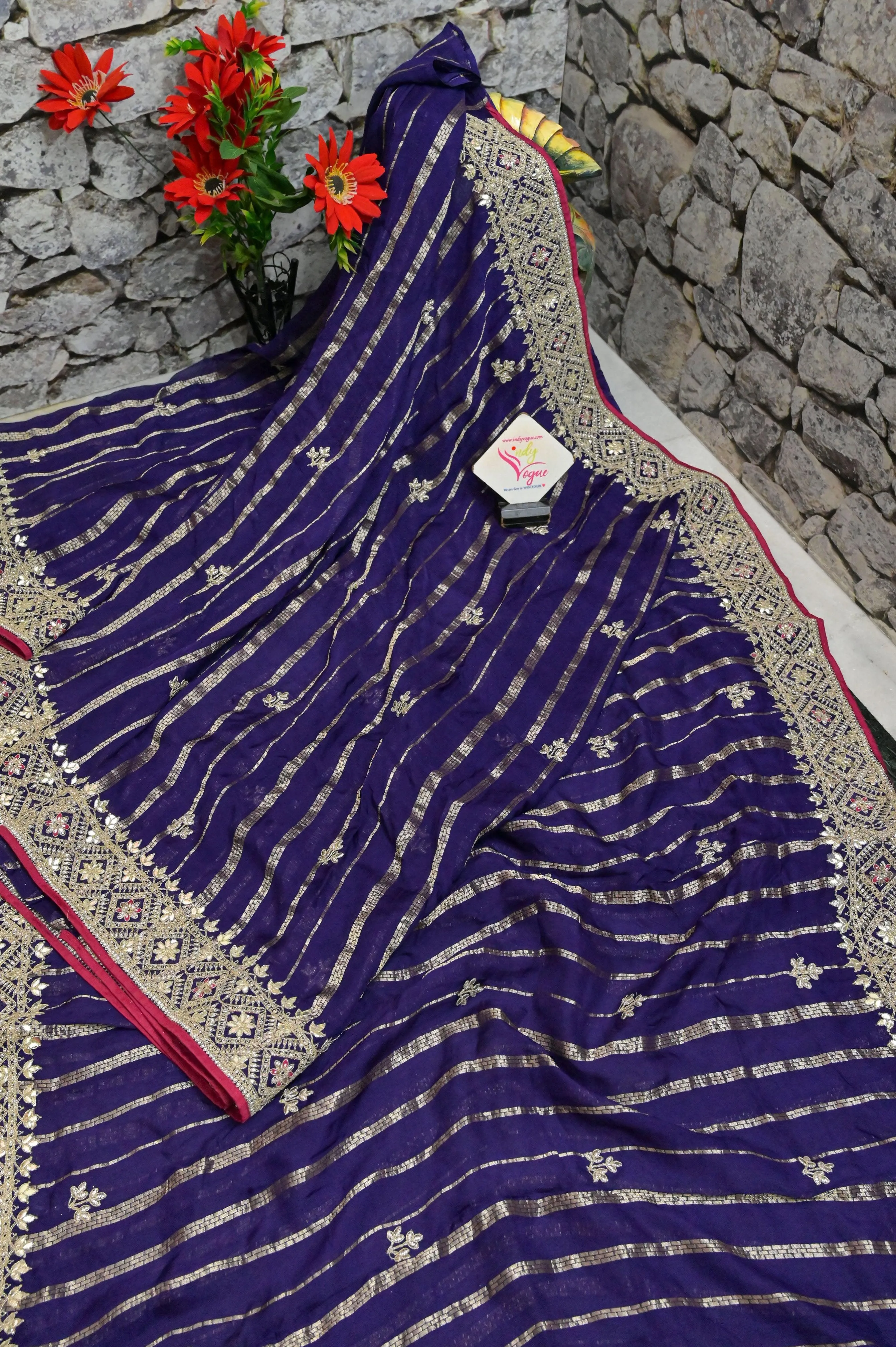 Violet Color Georgette Saree with Allover Zari Work